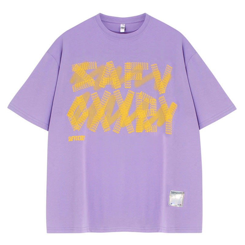 Purple oversized unisex streetwear couples tee lifestyle shot, relaxed short sleeve fit – TeenStylo
