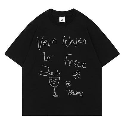 Black unisex loose couple fit short sleeve t-shirt lifestyle look streetwear style TeenStylo