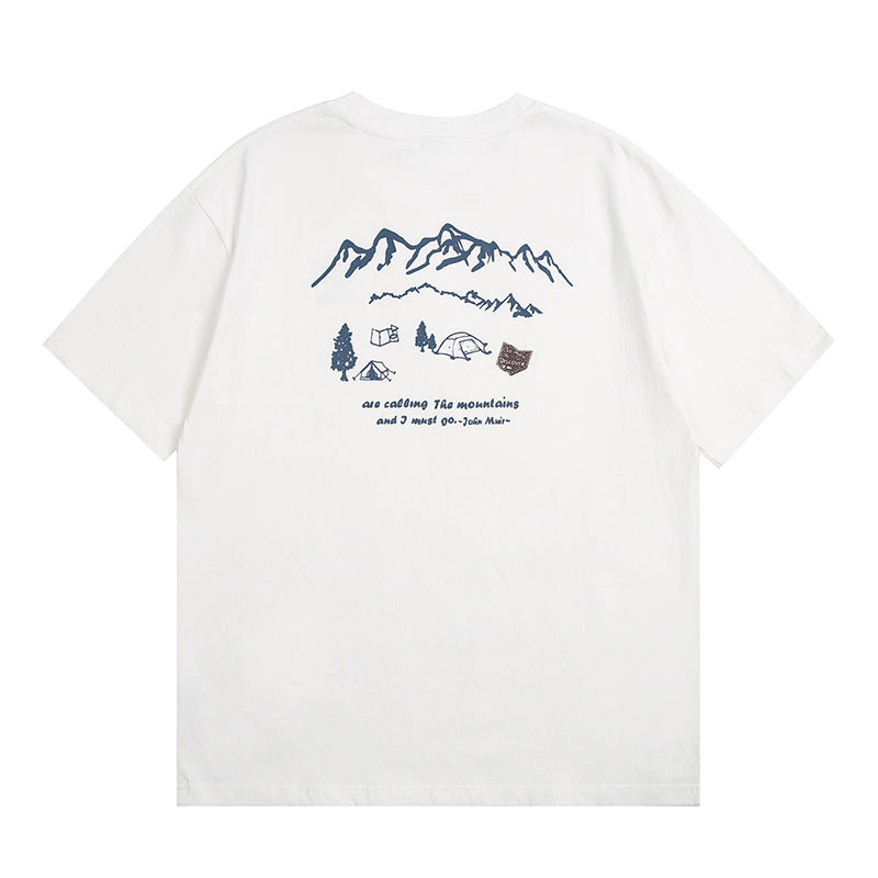 White unisex loose printed short sleeve T-shirt lifestyle shot – Y2K streetwear style | TeenStylo