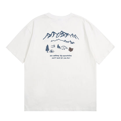 White unisex loose printed short sleeve T-shirt lifestyle shot – Y2K streetwear style | TeenStylo