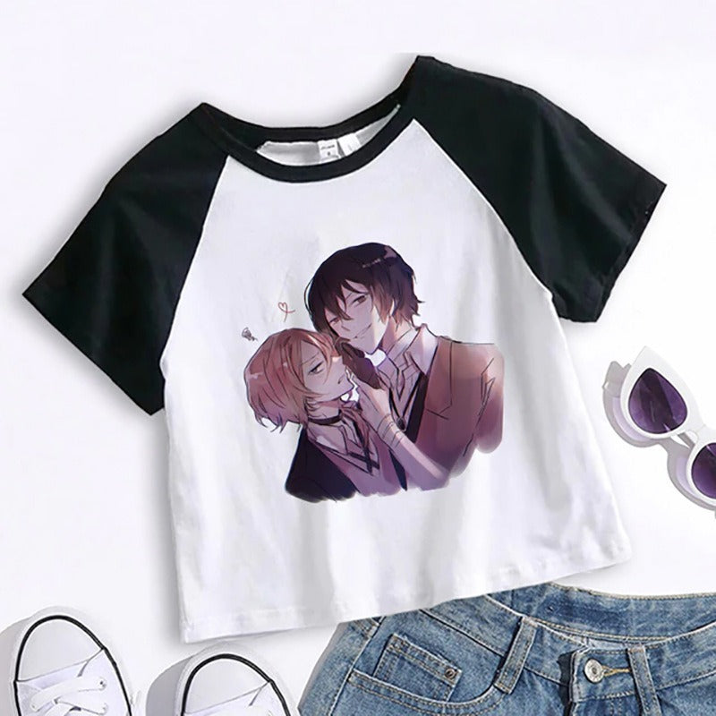 Unisex white anime Bungou Stray Dogs Chuuya crop top cartoon tee lifestyle shot TeenStylo