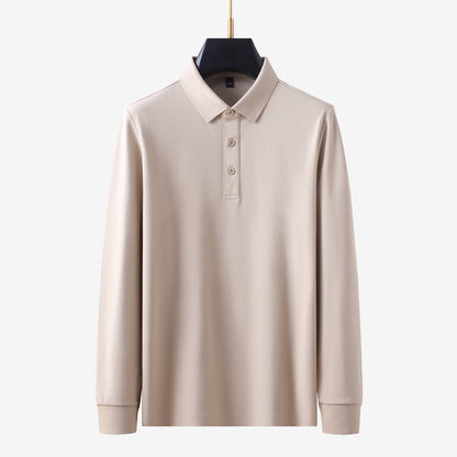 Midnight blue men's long sleeve notch collar polo tee lifestyle shot streetwear style TeenStylo