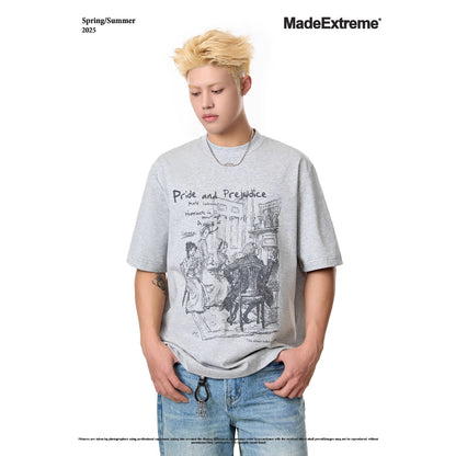 Unisex flower gray retro round neck short sleeve t-shirt lifestyle shot streetwear style TeenStylo