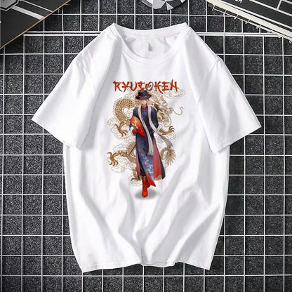 Lifestyle shot of white ONE PIECE Pirate King Luffy printed unisex streetwear tee styled casually | TeenStylo