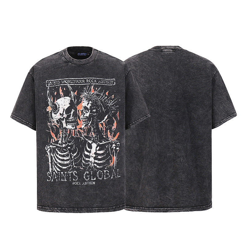 Men's heavyweight pure cotton skull print T-shirt in colour 5321, front view – gothic streetwear style | TeenStylo