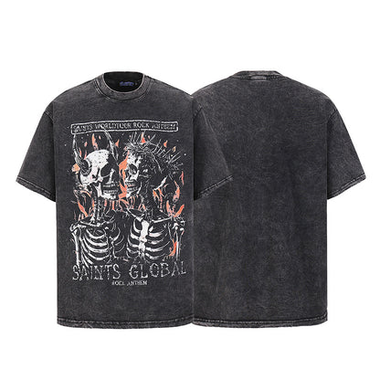 Men's heavyweight pure cotton skull print T-shirt in colour 5321, front view – gothic streetwear style | TeenStylo