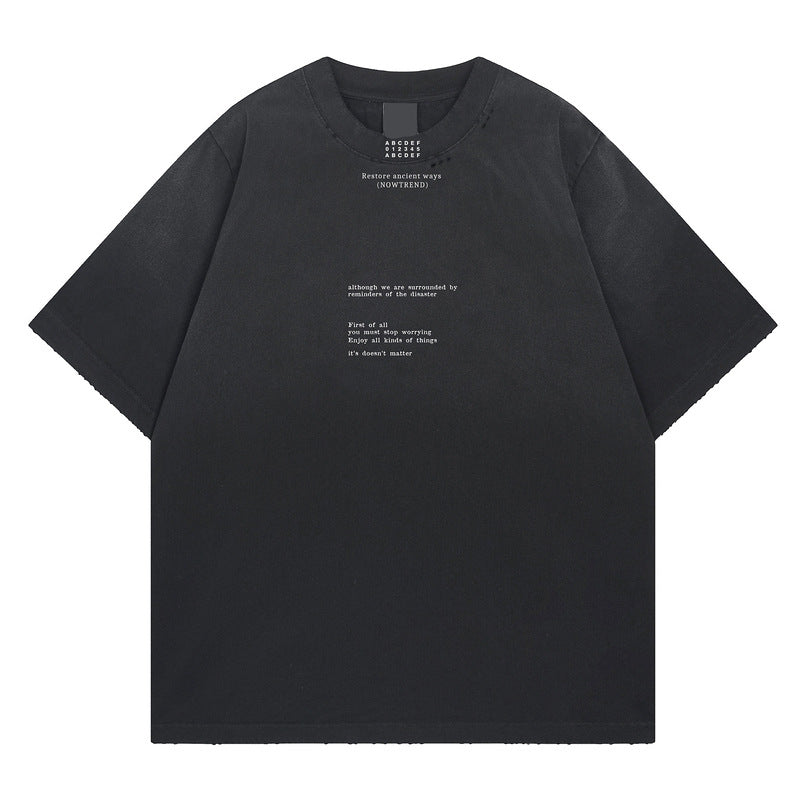 Black letter print washed oversized unisex couple t-shirt lifestyle streetwear style TeenStylo