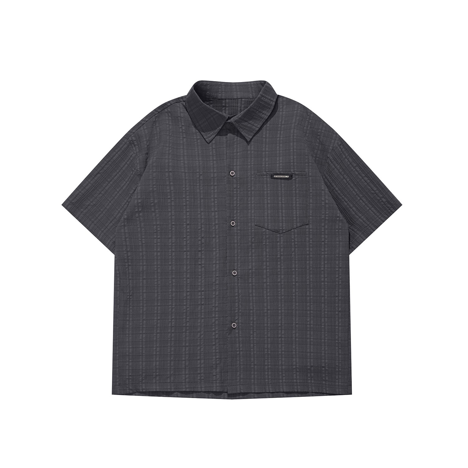 Gray striped shirt close-up detail showing chest pocket stitching and fabric texture for men at TeenStylo