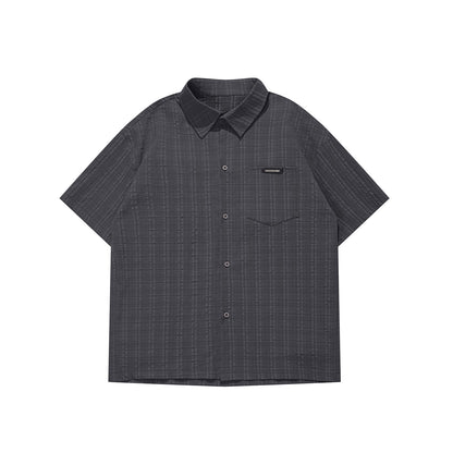 Gray striped shirt close-up detail showing chest pocket stitching and fabric texture for men at TeenStylo