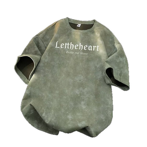 Gray tie-dye short sleeve t-shirt for men, front view, Y2K streetwear style - TeenStylo