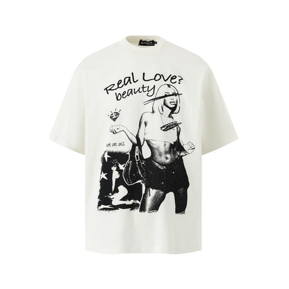 Milk apricot abstract figure print short sleeve street fashion tee for men – TeenStylo
