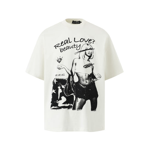 Milk apricot abstract figure print short sleeve street fashion tee for men – TeenStylo