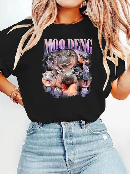 Black unisex T-shirt with bouncing pig print, Y2K streetwear style lifestyle photo – TeenStylo