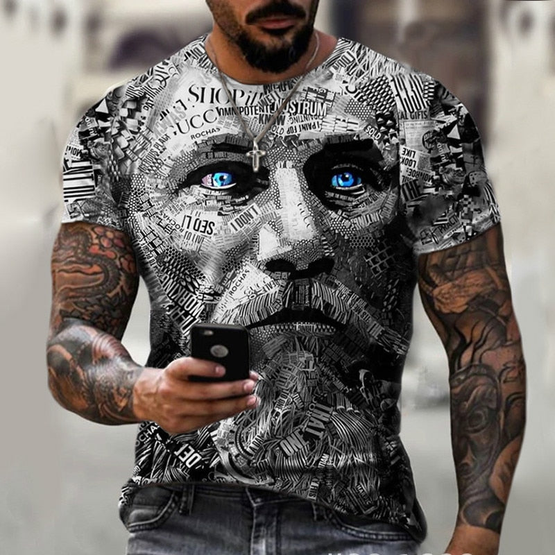 Men's printed streetwear casual t-shirt in ZJM1-765 lifestyle style shot, urban fashion look - TeenStylo