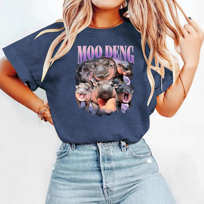 Back view of women's embroidered red bouncing pig print T-shirt unisex streetwear style TeenStylo