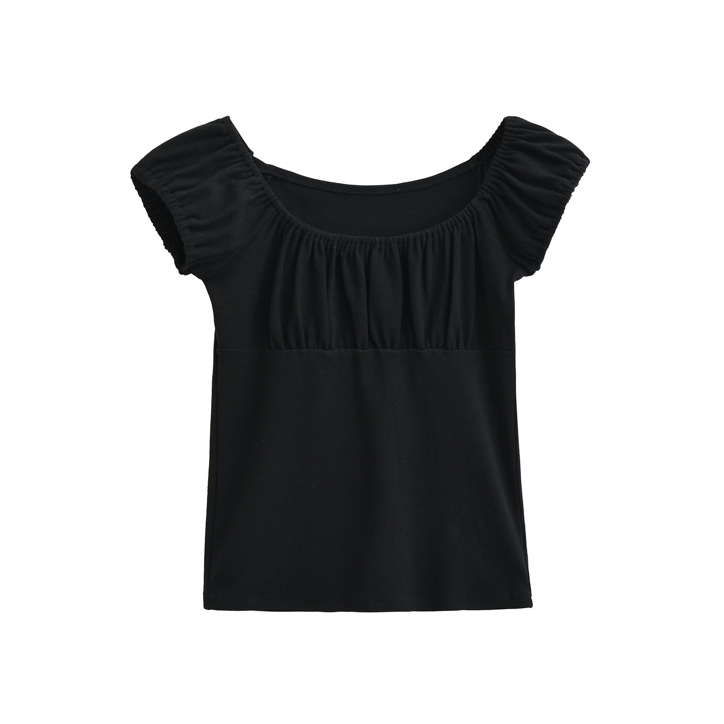 Black slim fit short sleeve women's T-shirt front view – Y2K streetwear style | TeenStylo