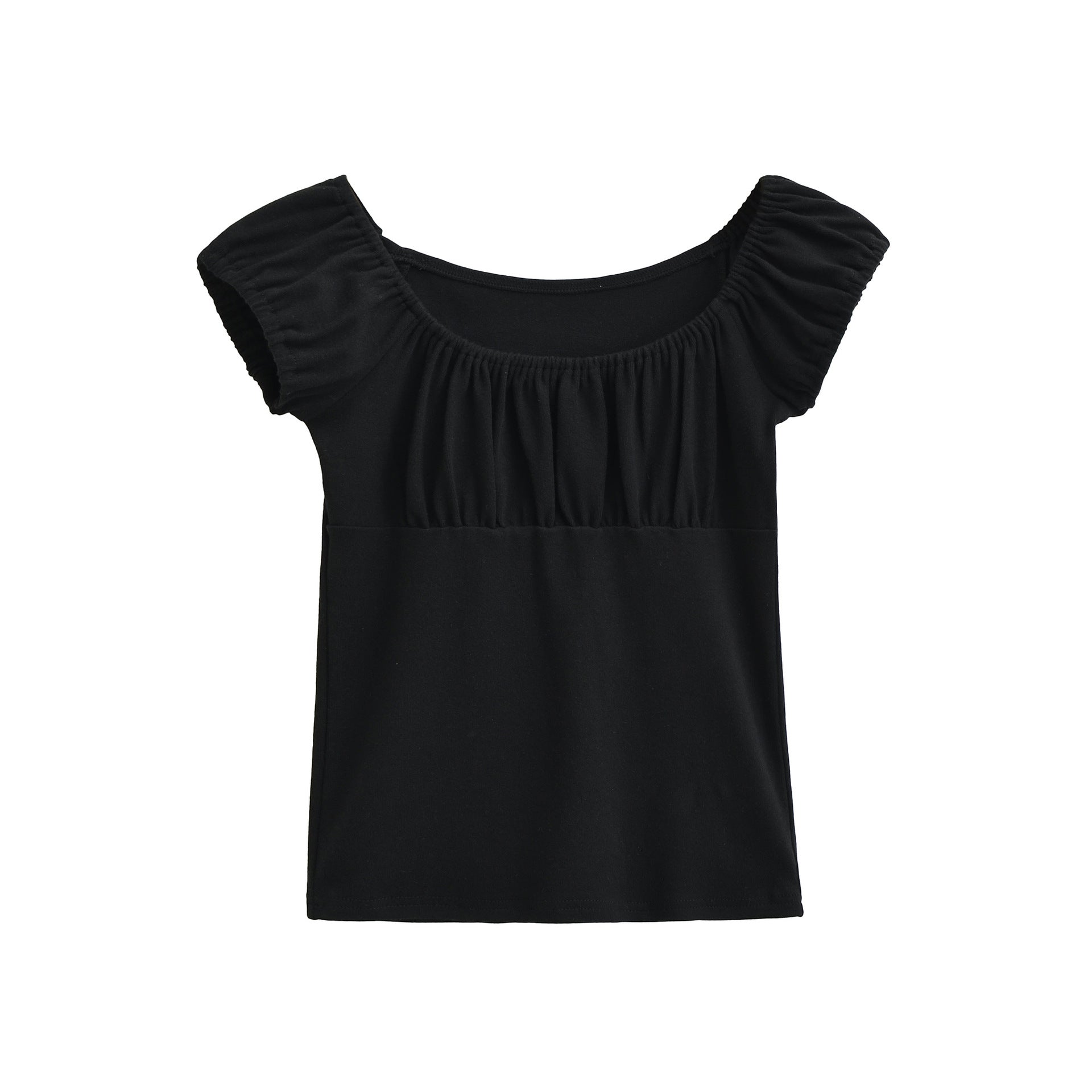 Black slim fit short sleeve women's T-shirt front view – Y2K streetwear style | TeenStylo