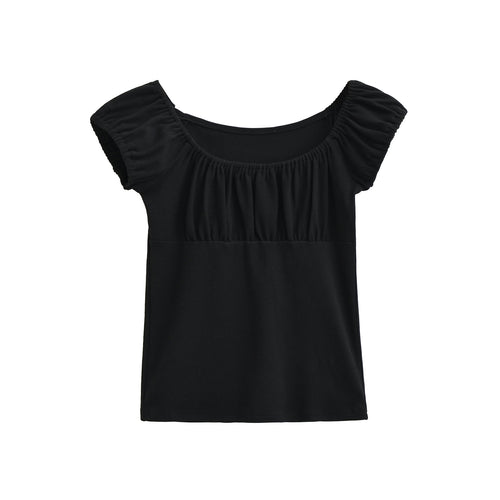 Black slim fit short sleeve women's T-shirt front view – Y2K streetwear style | TeenStylo