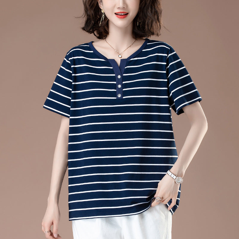 Royal blue striped unisex short sleeve t-shirt back view for women streetwear fashion TeenStylo