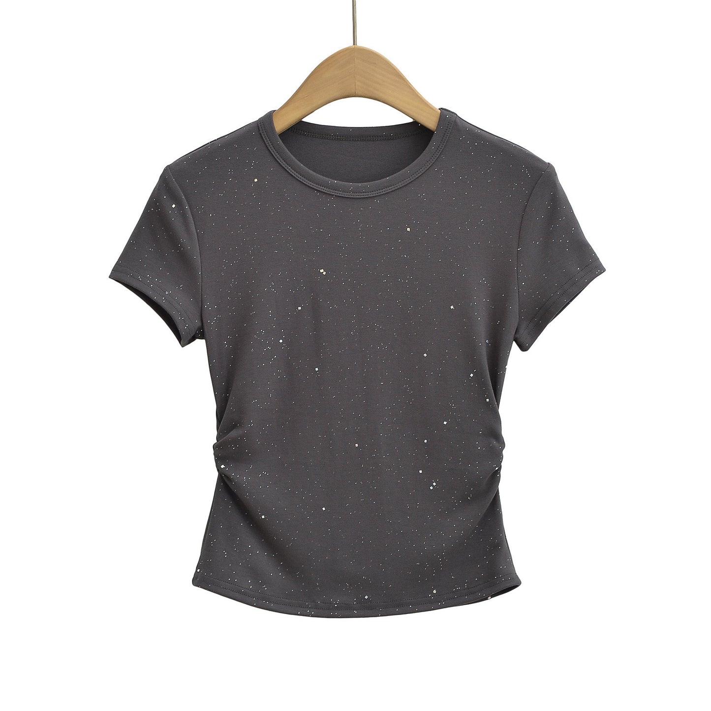Black hot stamping women's T-shirt back view, Y2K streetwear short sleeve top – TeenStylo