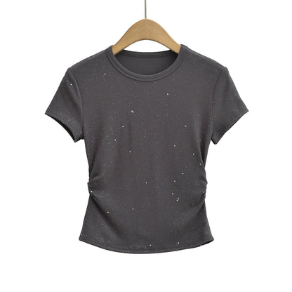 Black hot stamping women's T-shirt back view, Y2K streetwear short sleeve top – TeenStylo