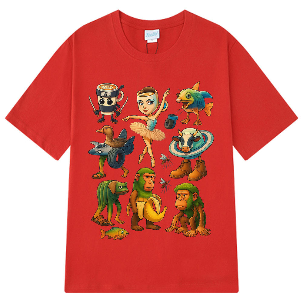 Red Tralalero Italian Brainrot Funny Meme Graphic T-shirt lifestyle shot unisex streetwear TeenStylo