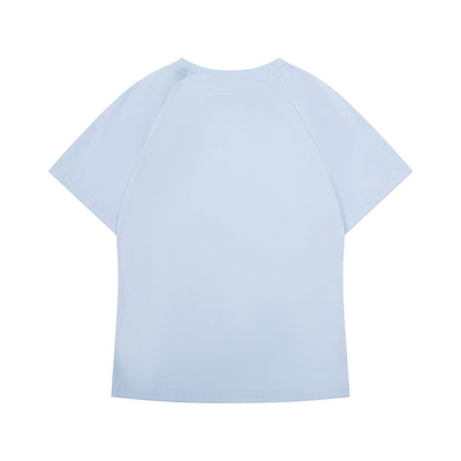 Blue women's round neck short sleeve T-shirt back view – Y2K streetwear style | TeenStylo