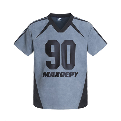 Yellow sport spliced colorblock t-shirt men loose back view streetwear style TeenStylo