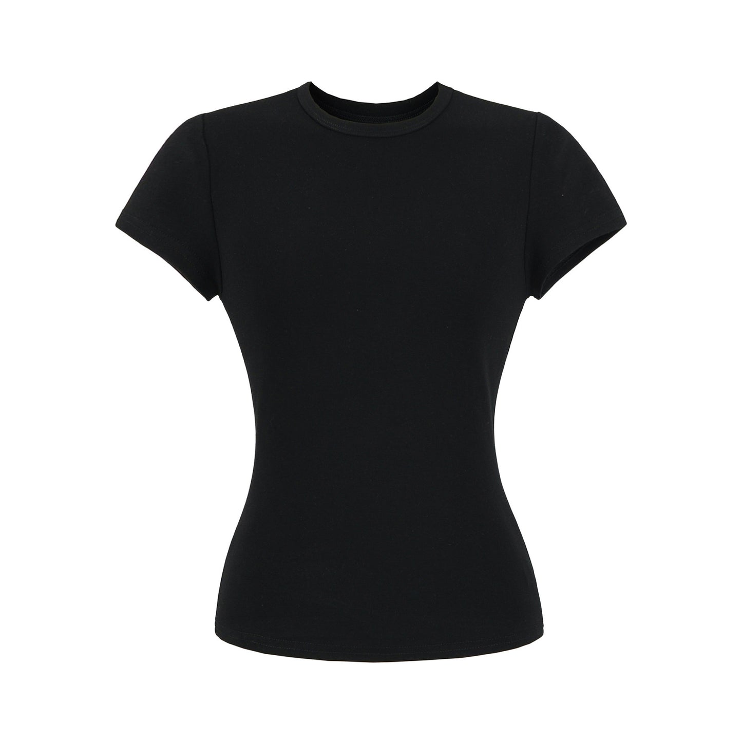 Black unisex round neck short sleeve T-shirt women lifestyle shot TeenStylo