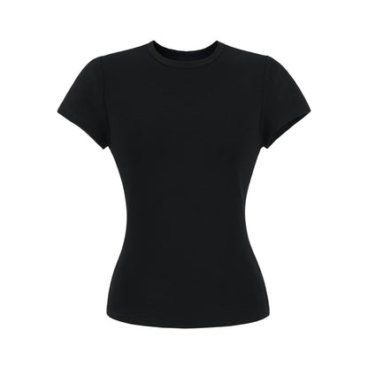Black unisex round neck short sleeve T-shirt women lifestyle shot TeenStylo