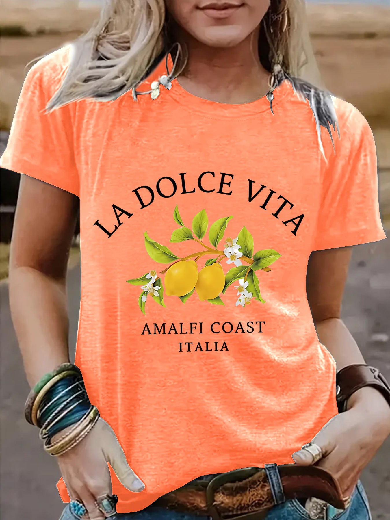 Meadow Green La Dolce Vita Lemon unisex T-shirt lifestyle shot TeenStylo