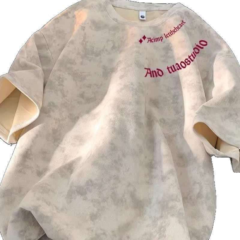 White tie-dye short sleeve t-shirt for men, front view, Y2K streetwear style | TeenStylo