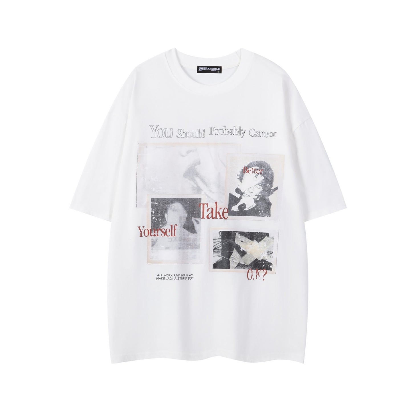 White unisex streetwear graphic print t-shirt back view showing bold design detail - TeenStylo