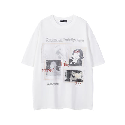 White unisex streetwear graphic print t-shirt back view showing bold design detail - TeenStylo