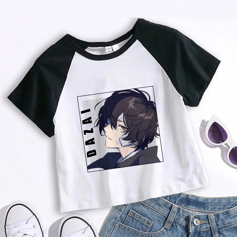 Unisex white anime Bungou Stray Dogs Chuuya crop top cartoon tee lifestyle shot TeenStylo
