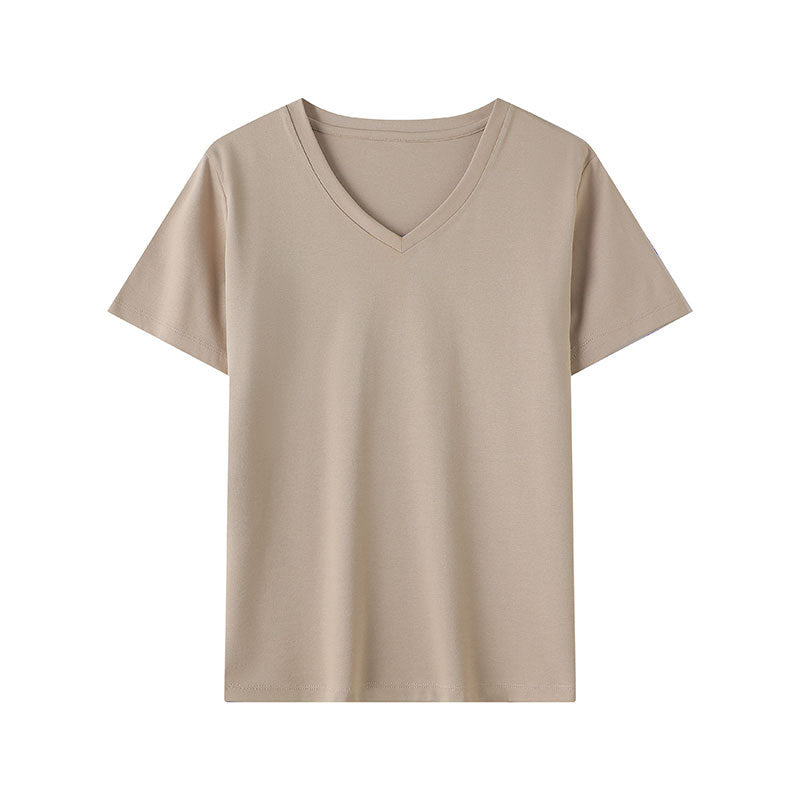 Oatmeal V-neck short sleeve t-shirt unisex casual streetwear lifestyle look TeenStylo