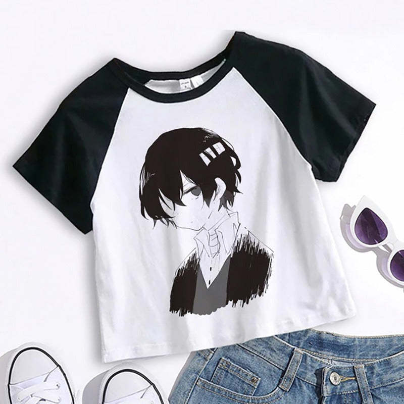 Unisex white anime Bungou Stray Dogs Chuuya crop top cartoon T-shirt lifestyle look TeenStylo