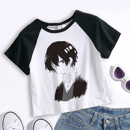 Unisex white anime Bungou Stray Dogs Chuuya crop top cartoon T-shirt lifestyle look TeenStylo