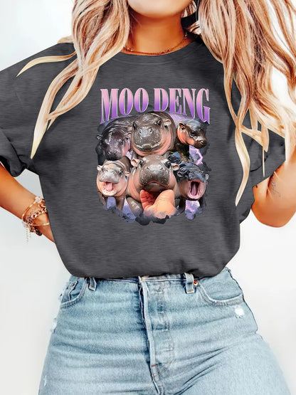 Floral black unisex T-shirt with bouncing pig print, Y2K streetwear style lifestyle shot - TeenStylo
