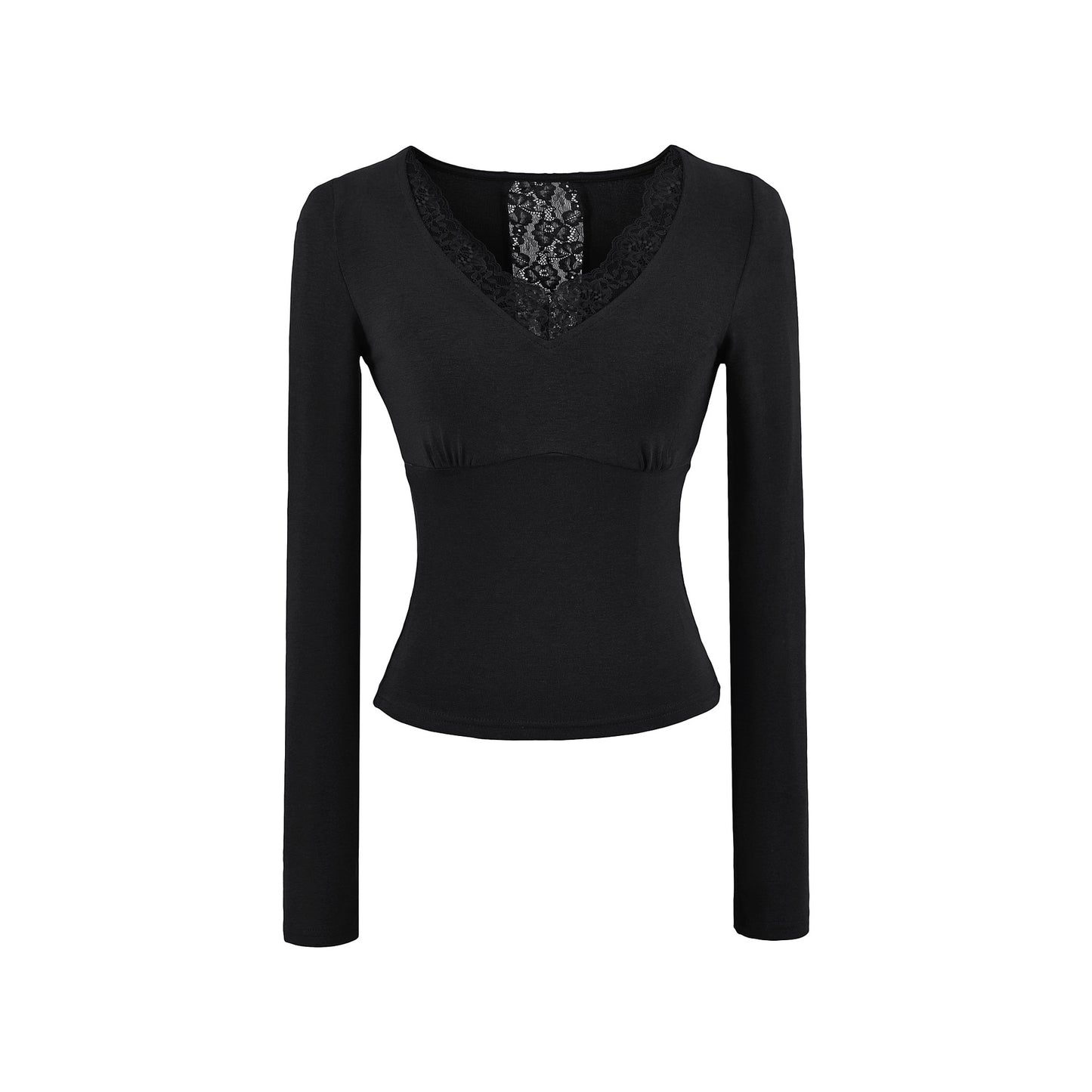Black unisex V-neck long sleeve T-shirt women lifestyle wear, Y2K gothic streetwear style | TeenStylo