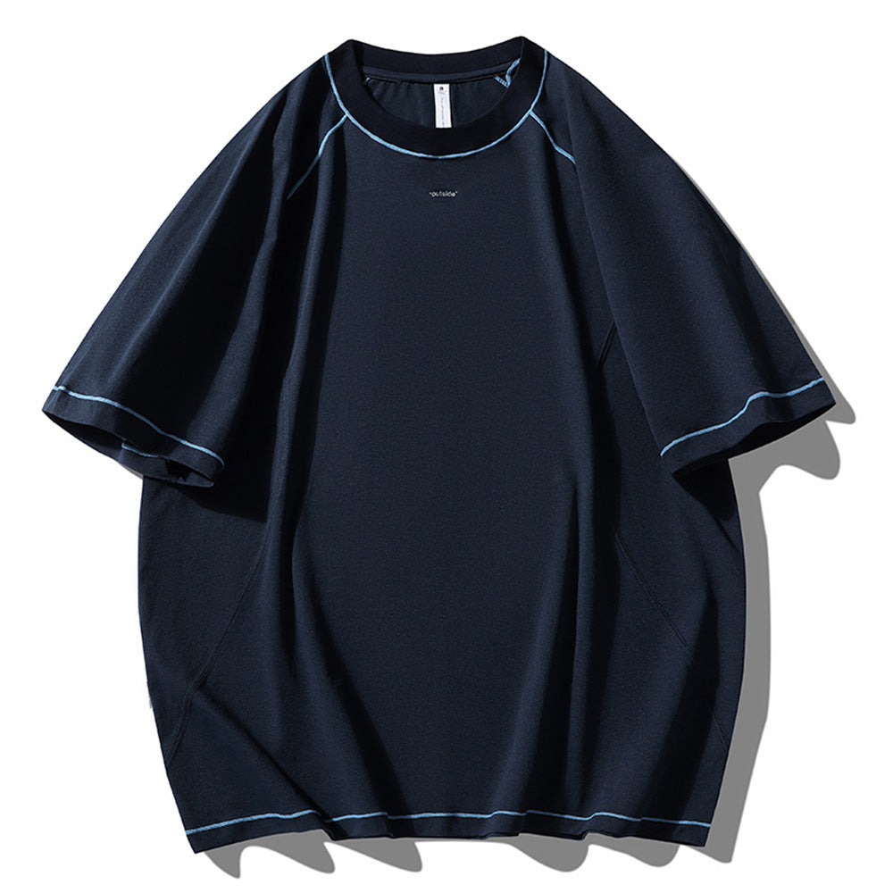 Navy blue American style printed short sleeve t-shirt back view for men | TeenStylo