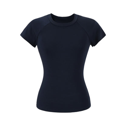 Navy blue unisex round neck short sleeve T-shirt lifestyle shot – Y2K streetwear style | TeenStylo