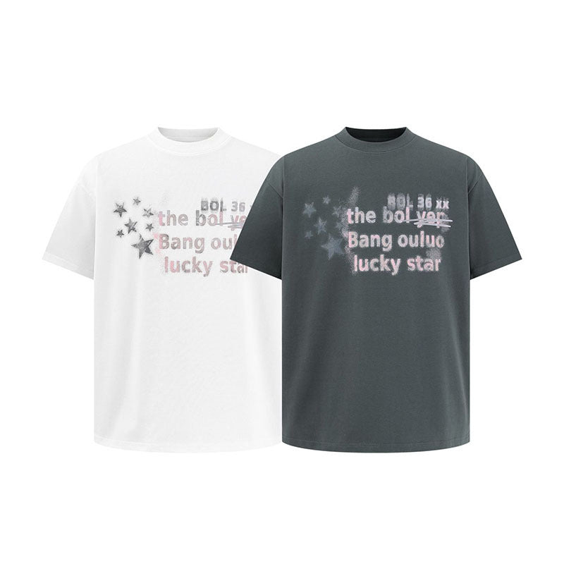 Dark grey unisex star print t-shirt styled in a streetwear lifestyle look | TeenStylo
