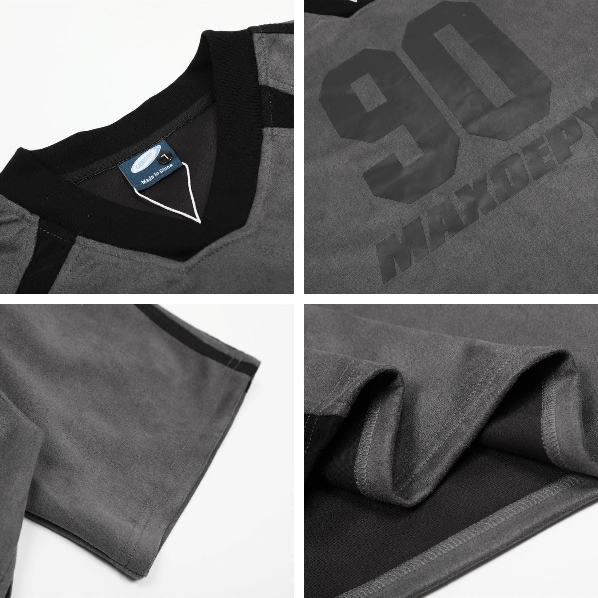 Man wearing gray colorblock sport t-shirt with loose streetwear fit, casual lifestyle look | TeenStylo