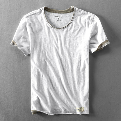 White men's casual thin cotton t-shirt summer streetwear style lifestyle shot | TeenStylo