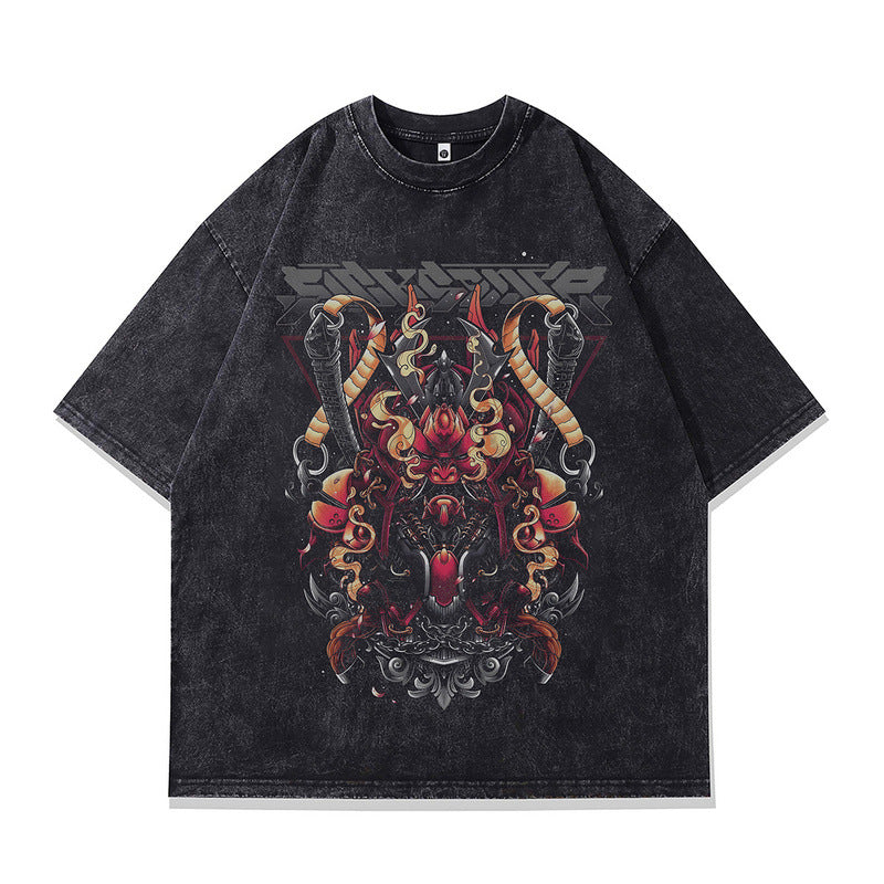 Back view of X705 pure cotton Japanese small collar men's T-shirt streetwear summer style at TeenStylo