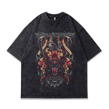 Back view of X705 pure cotton Japanese small collar men's T-shirt streetwear summer style at TeenStylo