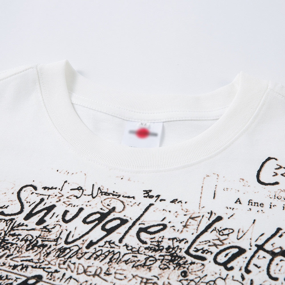 White heavyweight vintage graffiti t-shirt loose fit detail close-up streetwear style | TeenStylo