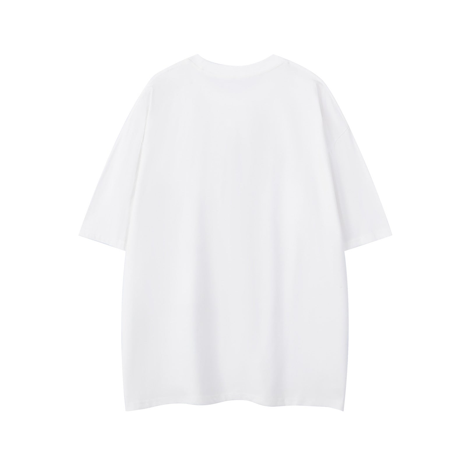 Close-up detail of white unisex streetwear graphic print short sleeve t-shirt design - TeenStylo