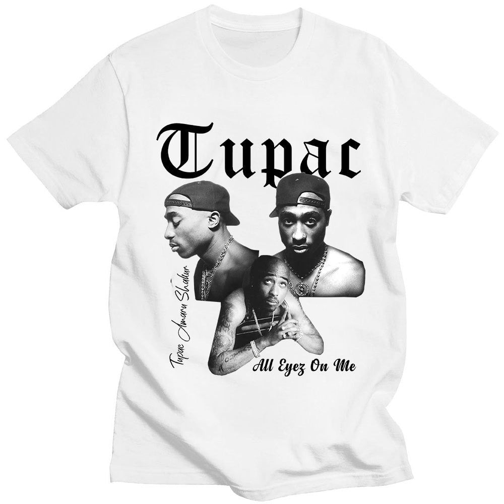 Black Tupac 2Pac graphic print milk silk unisex streetwear T-shirt lifestyle shot TeenStylo